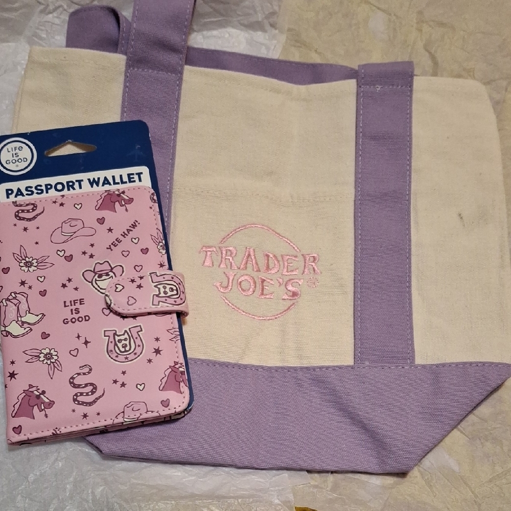Trader Joe's Lavender Trim Canvas Mini Tote Bag